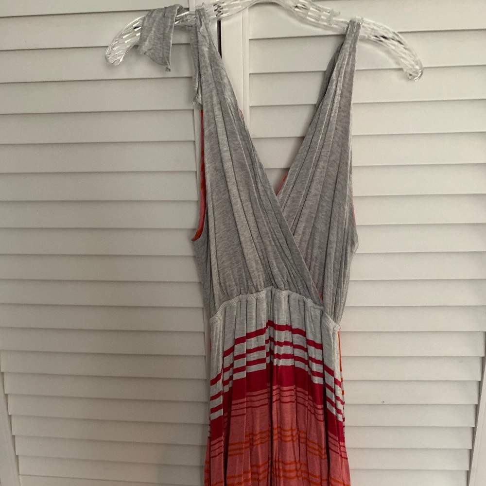 Pink Lotus gray and red stripes dress, L